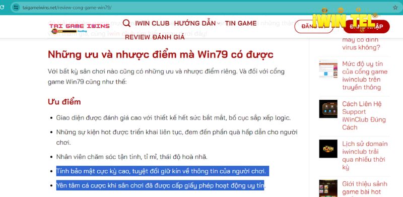 Khẳng định của trang  taigameiwins.net về cổng game Win79